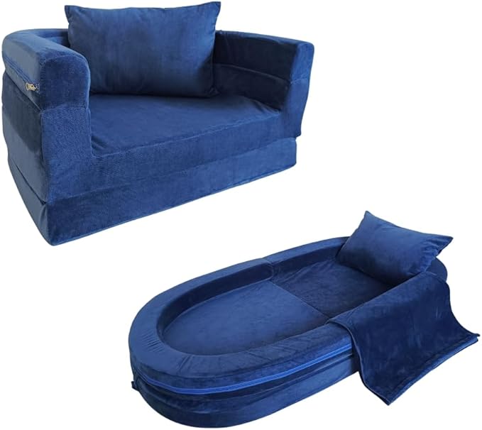 3-in-1 Convertible Kids Foam Couch with Pillow & Blanket - No Assembly Needed