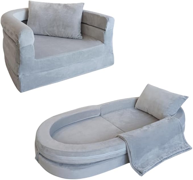 3-in-1 Convertible Kids Foam Couch with Pillow & Blanket - No Assembly Needed