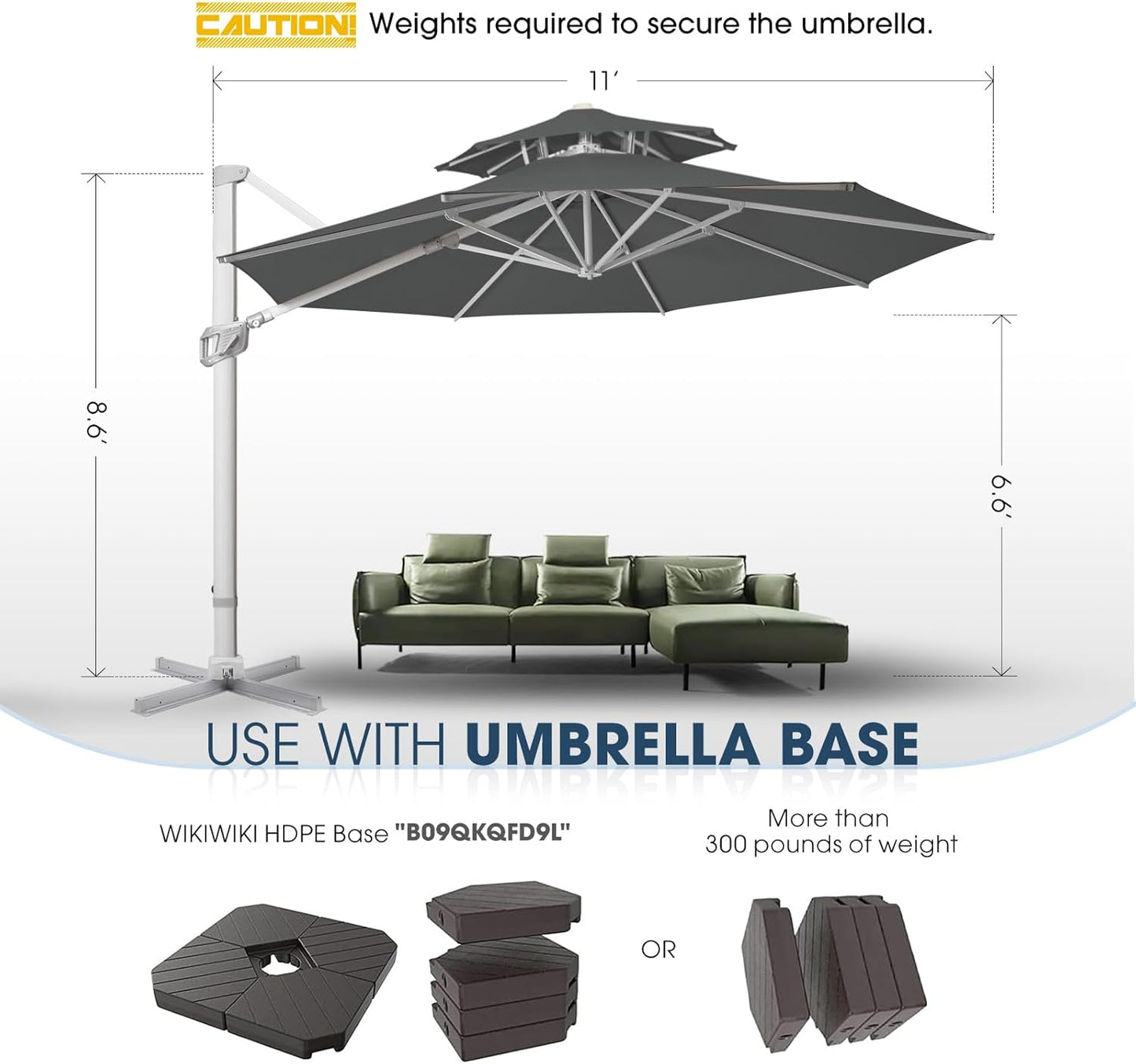 11FT Cantilever Patio Umbrella with 360° Rotation & Adjustable Tilt, Heavy-Duty Outdoor Offset Umbrella