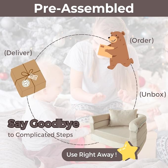 3-in-1 Convertible Kids Foam Couch with Pillow & Blanket - No Assembly Needed