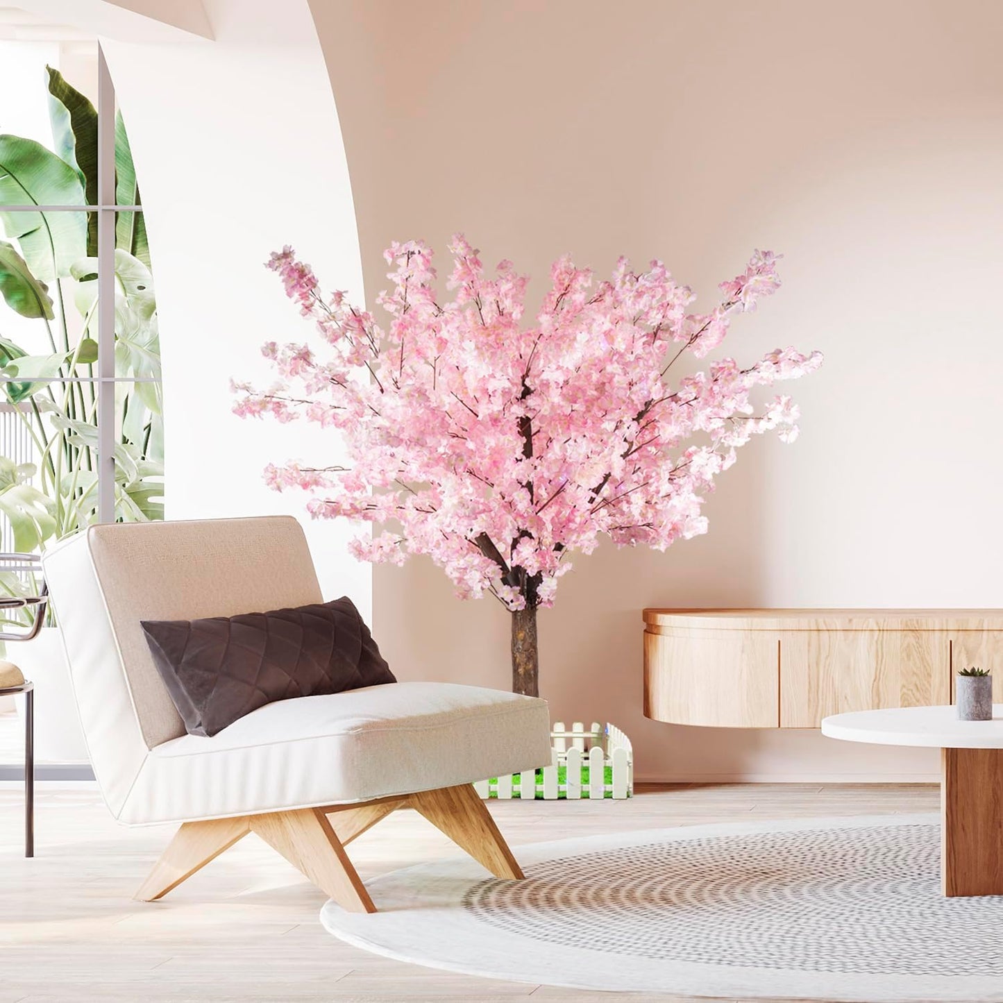 Artificial Cherry Tree with Blooming Pink Flowers - No Maintenance Home & Garden Decor