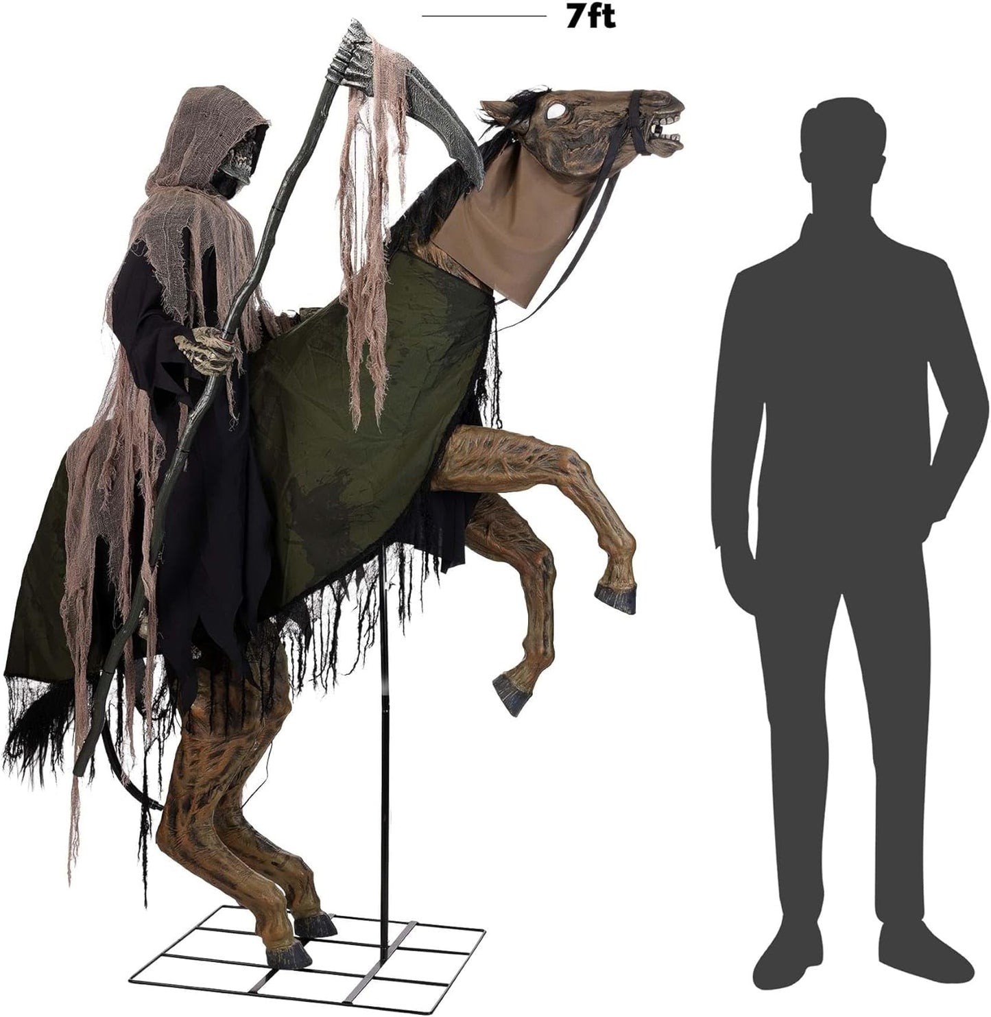 Terrifying 7FT Moving Skeleton Horse with Reaper – Sound and Fog Effects