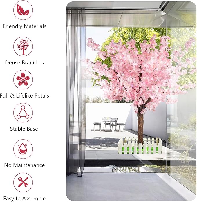 Artificial Cherry Tree with Blooming Pink Flowers - No Maintenance Home & Garden Decor