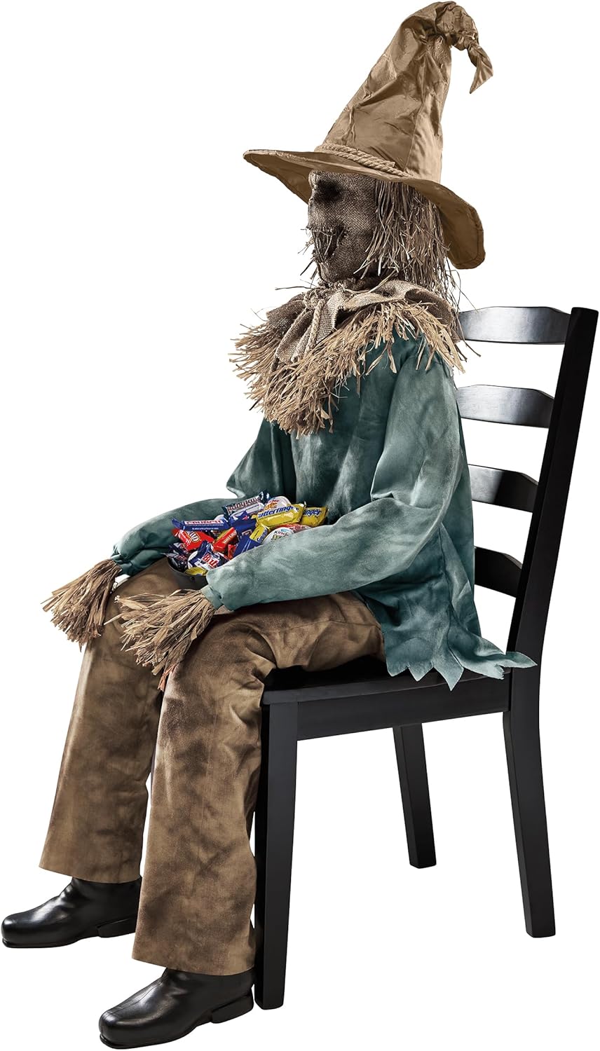 Terrifying Sitting Scarecrow Prop with Candy Bowl