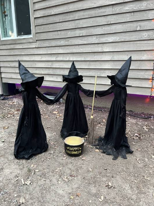 4FT Light-Up Witch Trio - Spooky Hand in Hand Outdoor Decor