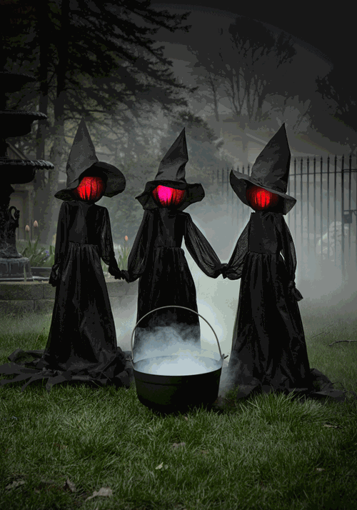 4FT Light-Up Witch Trio - Spooky Hand in Hand Outdoor Decor