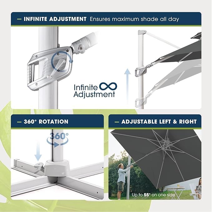 11FT Cantilever Patio Umbrella with 360° Rotation & Adjustable Tilt, Heavy-Duty Outdoor Offset Umbrella
