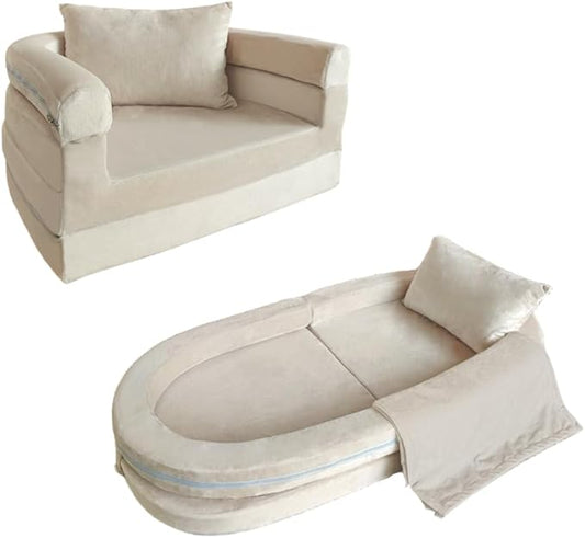 3-in-1 Convertible Kids Foam Couch with Pillow & Blanket - No Assembly Needed