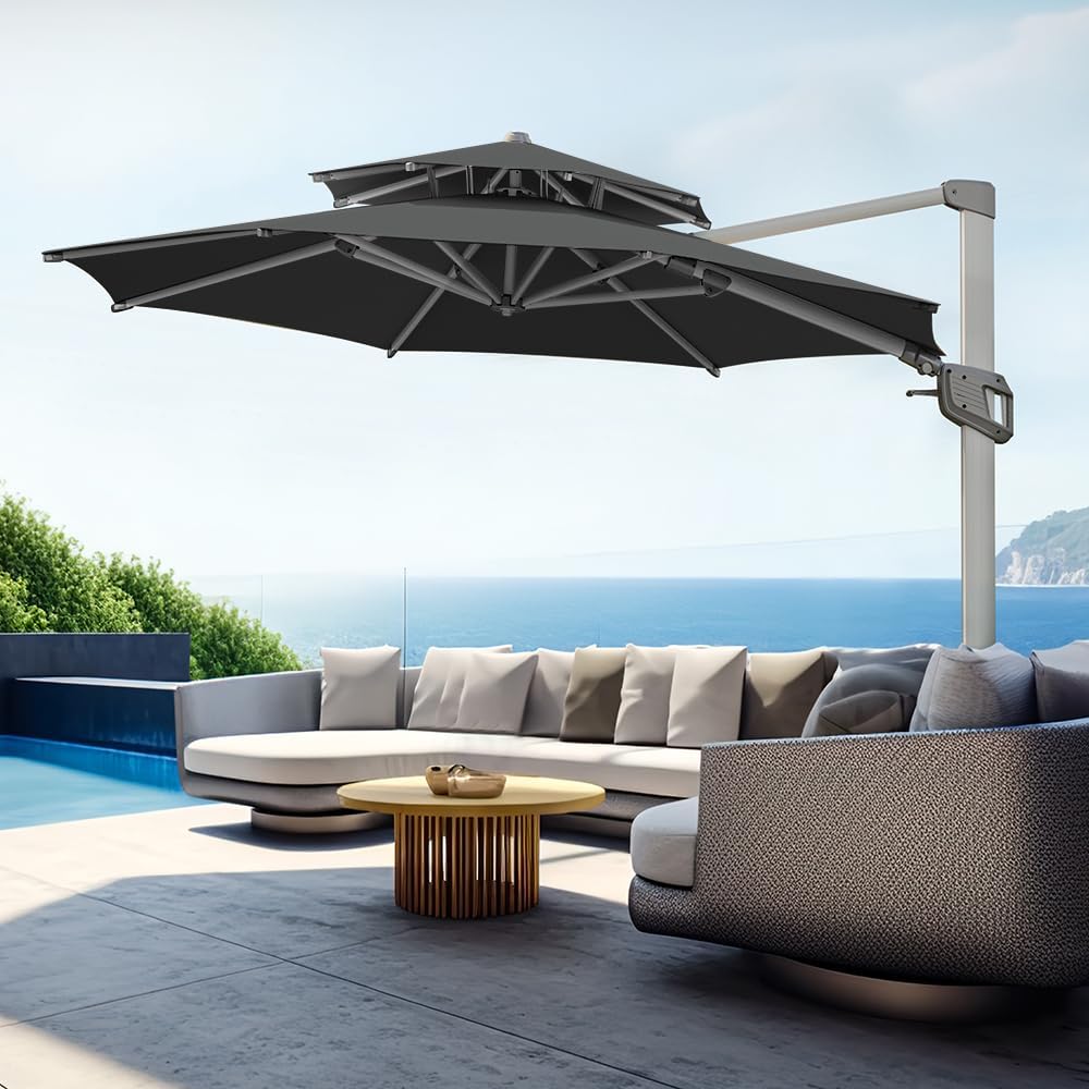 11FT Cantilever Patio Umbrella with 360° Rotation & Adjustable Tilt, Heavy-Duty Outdoor Offset Umbrella