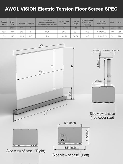 🏠 120" Motorized Floor Rising Projector Screen w/ ALR | Auto USB Sync | 4K/8K Ready
