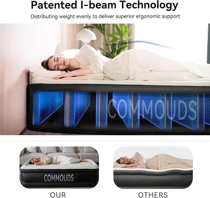 18" Instant Inflation Queen Air Bed for Camping & Guests