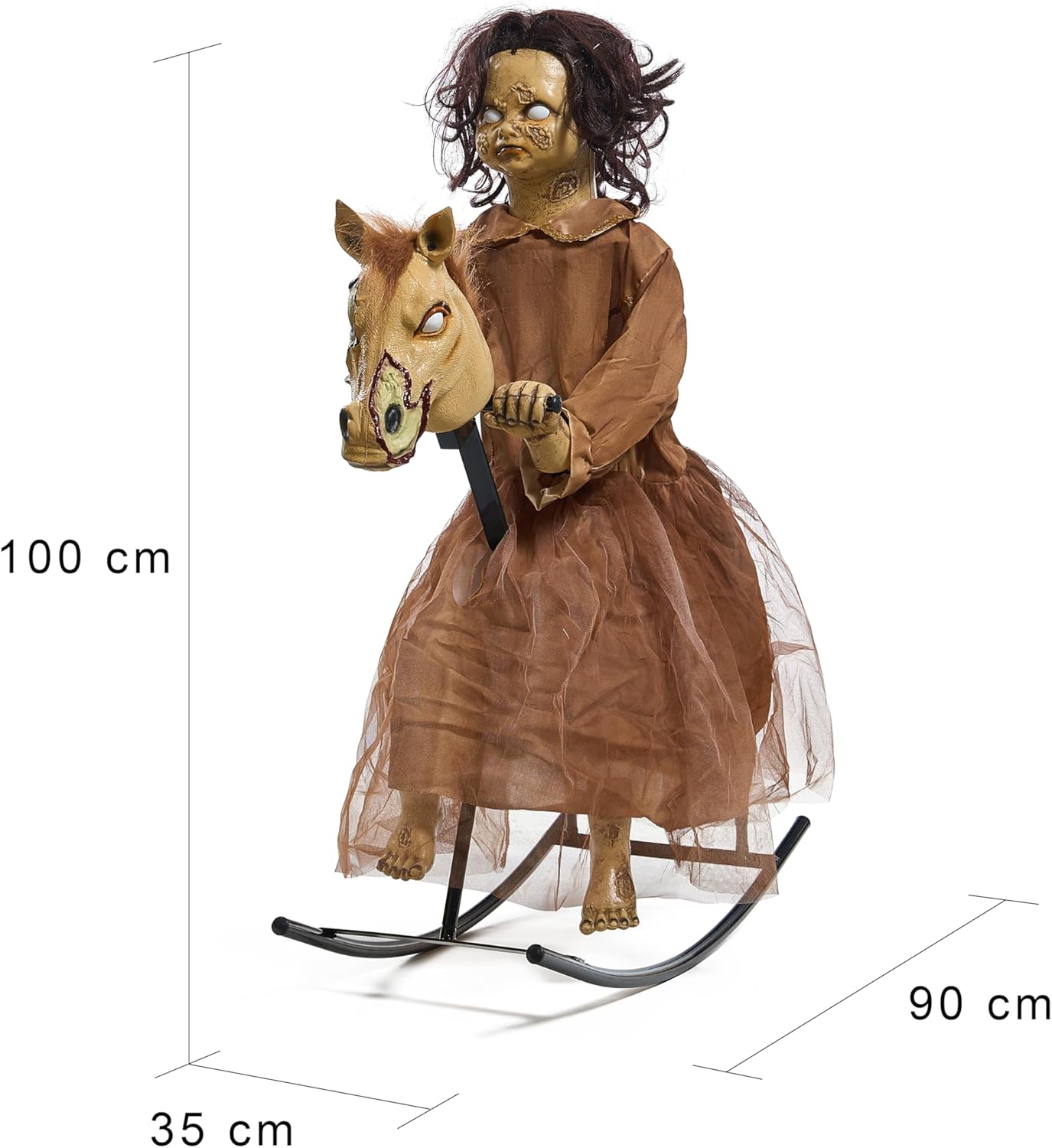 Life-Size Creepy Animatronic Doll on Rocking Horse with Sound & Motion