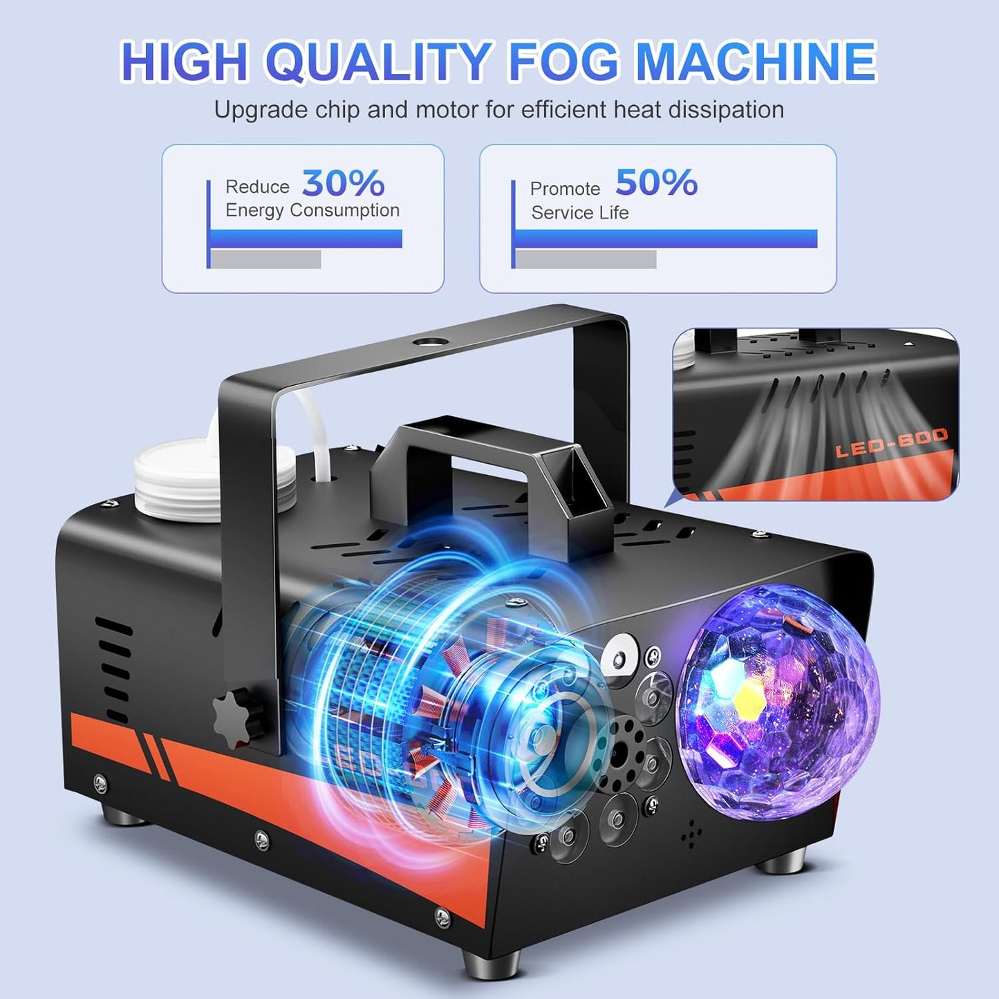 Party Fog Machine with Colorful LED Lights & Disco Ball Effect