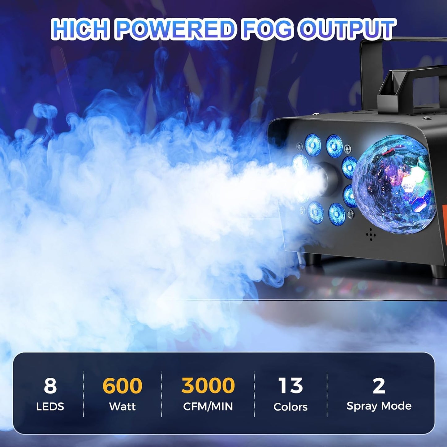 Party Fog Machine with Colorful LED Lights & Disco Ball Effect
