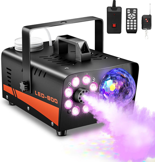 Party Fog Machine with Colorful LED Lights & Disco Ball Effect