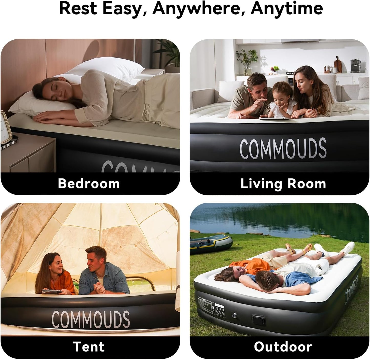 18" Instant Inflation Queen Air Bed for Camping & Guests