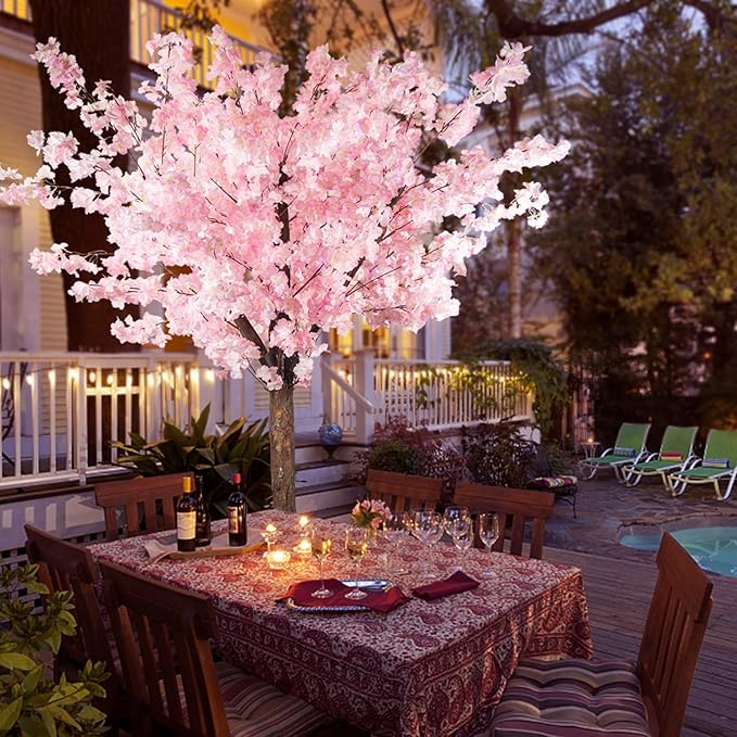Artificial Cherry Tree with Blooming Pink Flowers - No Maintenance Home & Garden Decor