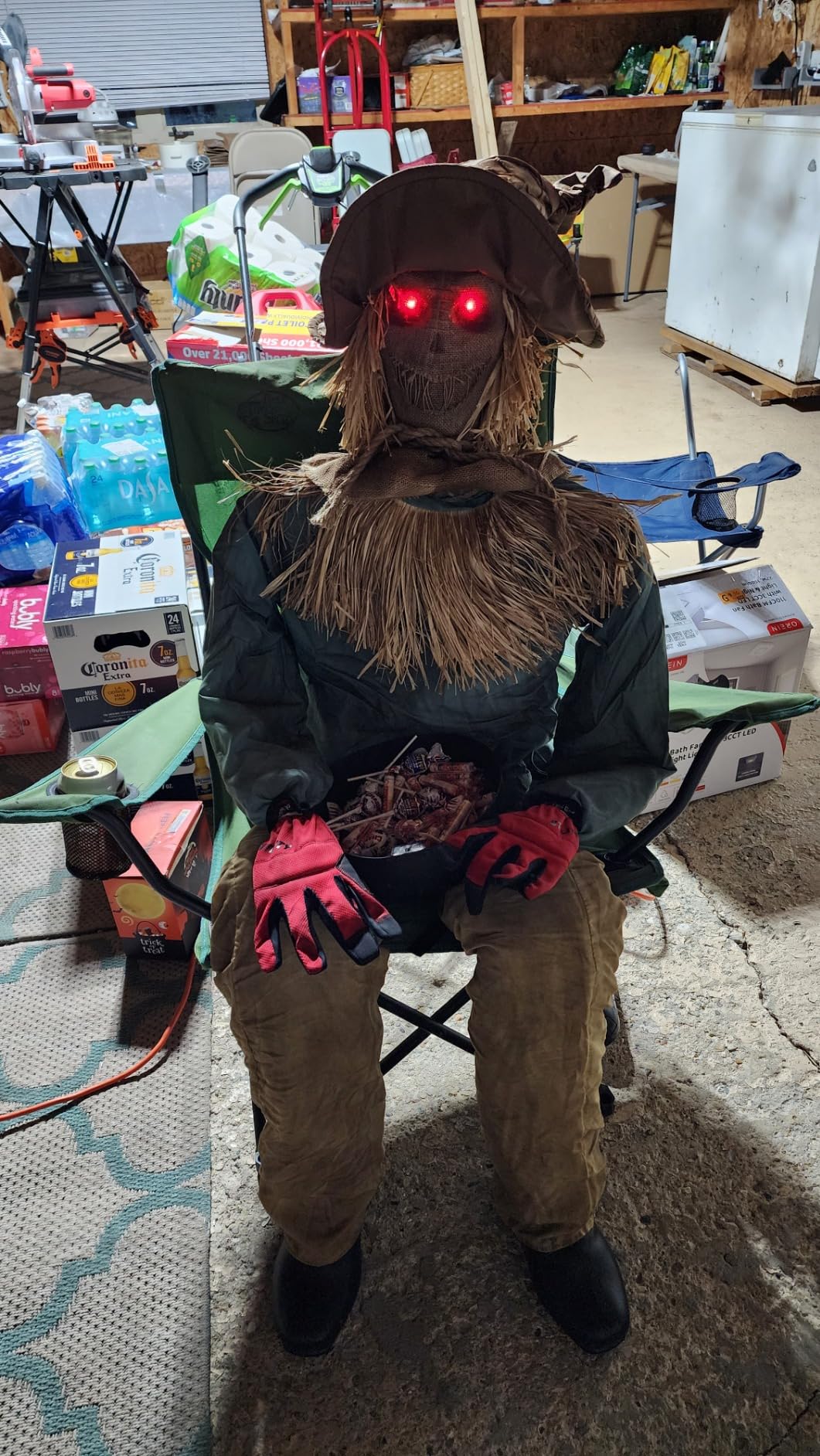 Terrifying Sitting Scarecrow Prop with Candy Bowl