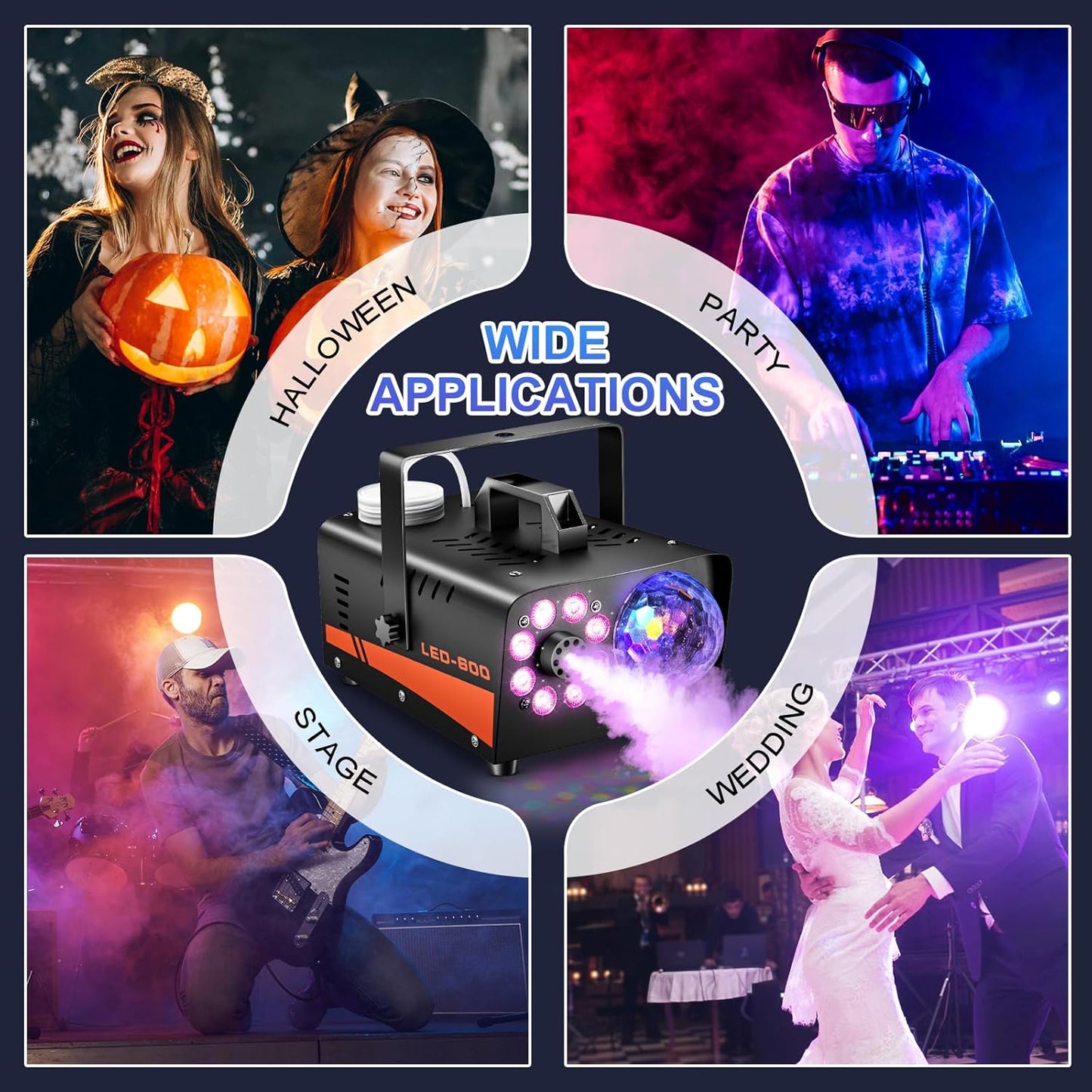 Party Fog Machine with Colorful LED Lights & Disco Ball Effect