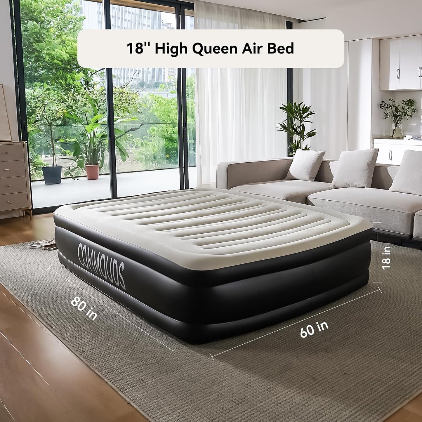 18" Instant Inflation Queen Air Bed for Camping & Guests