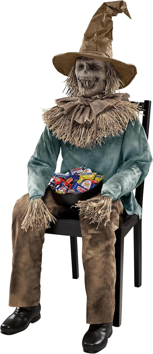 Terrifying Sitting Scarecrow Prop with Candy Bowl