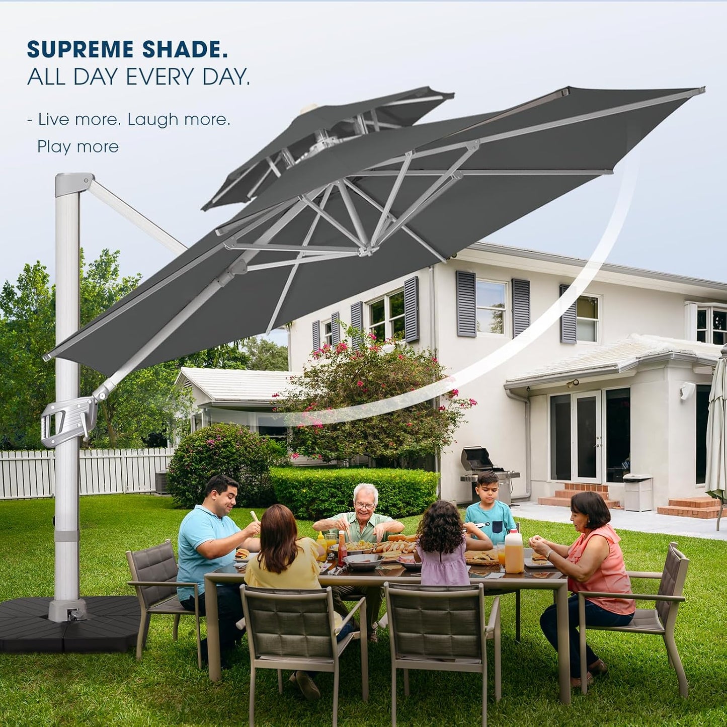11FT Cantilever Patio Umbrella with 360° Rotation & Adjustable Tilt, Heavy-Duty Outdoor Offset Umbrella