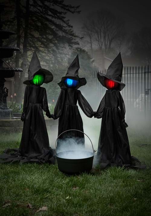 4FT Light-Up Witch Trio - Spooky Hand in Hand Outdoor Decor